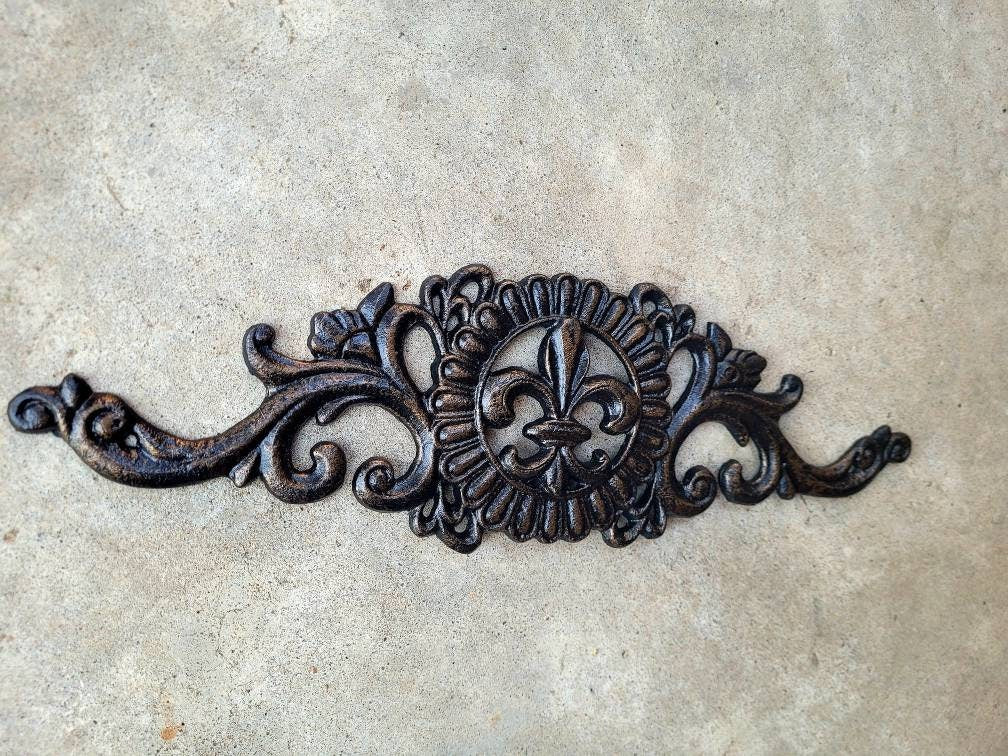 Cabinet Hardware | Metal Fleur de Lis Topper | FleurDeLisJunkie | Wall Plaque | Metal Art | Pediment | Old World | Tuscan | Medieval | Fleur