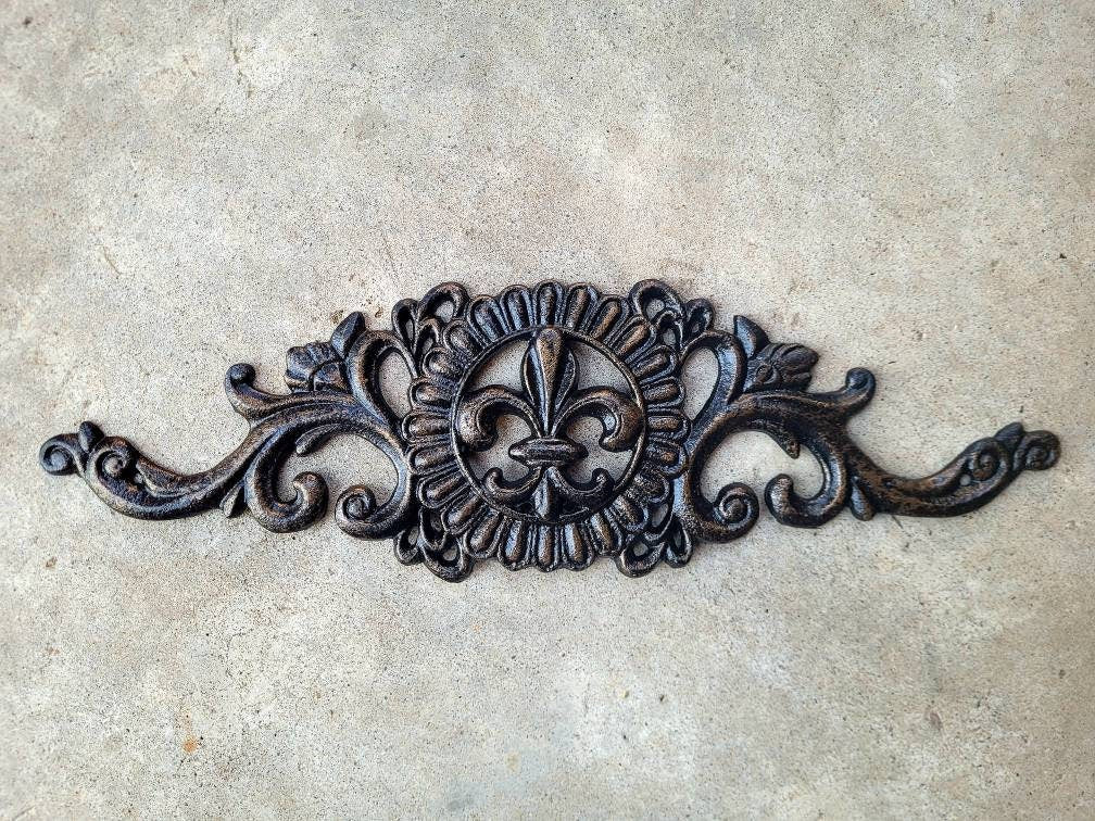 Cabinet Hardware | Metal Fleur de Lis Topper | FleurDeLisJunkie | Wall Plaque | Metal Art | Pediment | Old World | Tuscan | Medieval | Fleur