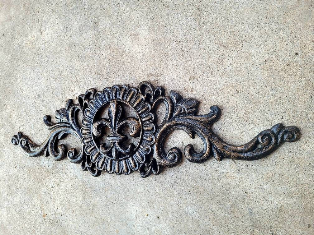 Cabinet Hardware | Metal Fleur de Lis Topper | FleurDeLisJunkie | Wall Plaque | Metal Art | Pediment | Old World | Tuscan | Medieval | Fleur