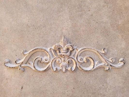 Fleur De Lis Topper Metal - PICK YOUR COLOR -  15.5"Wall Plaque Valance, Old World, Tuscan Metal Art, Cabinet Hardware, Kitchen, Bathroom