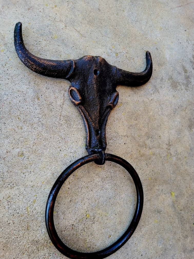 Longhorn Bathroom Towel Ring | Pick Your Color and Size | Cast Iron Towel Ring | Towel Hanger | Ranch Cabin Bath | Western decor |