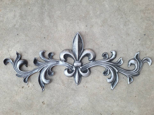 Cast Iron Fleur de Lis Topper | PICK YOUR COLOR | French style Pediment | Wrought Iron Decor | French Country | Metal Art | Valance |