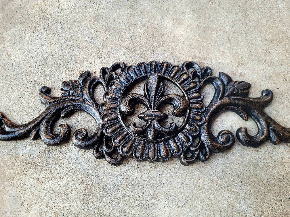 Cabinet Hardware | Metal Fleur de Lis Topper | FleurDeLisJunkie | Wall Plaque | Metal Art | Pediment | Old World | Tuscan | Medieval | Fleur