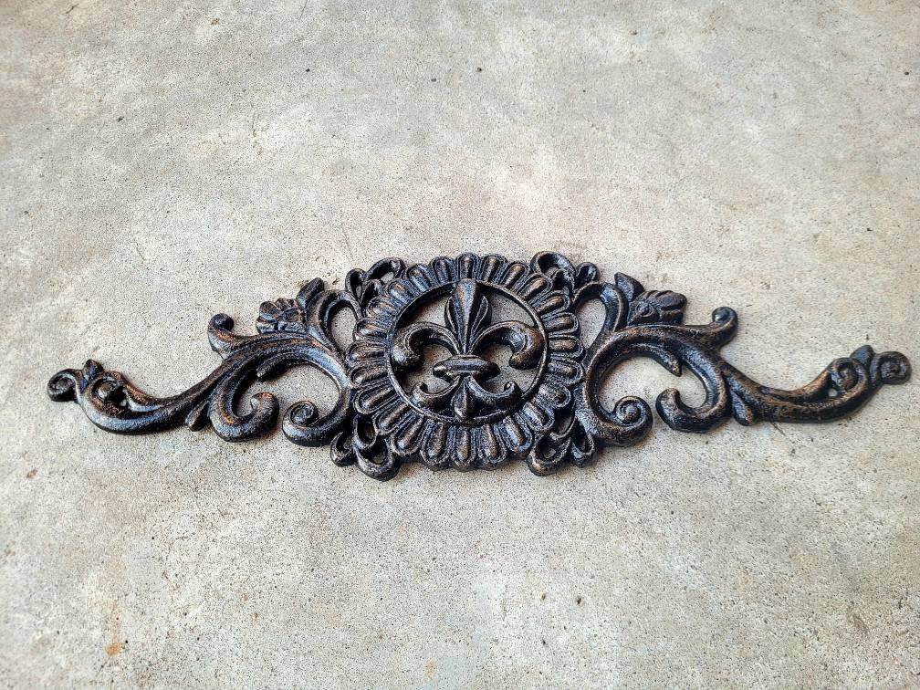 Cabinet Hardware | Metal Fleur de Lis Topper | FleurDeLisJunkie | Wall Plaque | Metal Art | Pediment | Old World | Tuscan | Medieval | Fleur