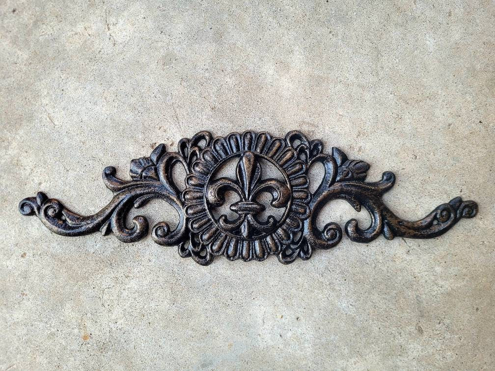 Cabinet Hardware | Metal Fleur de Lis Topper | FleurDeLisJunkie | Wall Plaque | Metal Art | Pediment | Old World | Tuscan | Medieval | Fleur