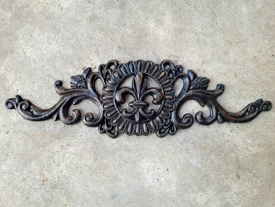 Cabinet Hardware | Metal Fleur de Lis Topper | FleurDeLisJunkie | Wall Plaque | Metal Art | Pediment | Old World | Tuscan | Medieval | Fleur