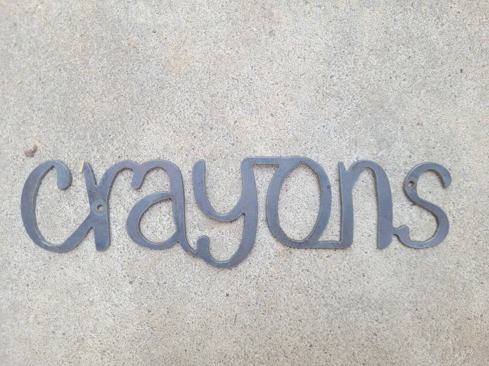 CRAYONS Metal Wall Art Word Quote | PICK Your COLOR | Craft Supplies | classrom decor | playroom organization | FleurdelisJunkie