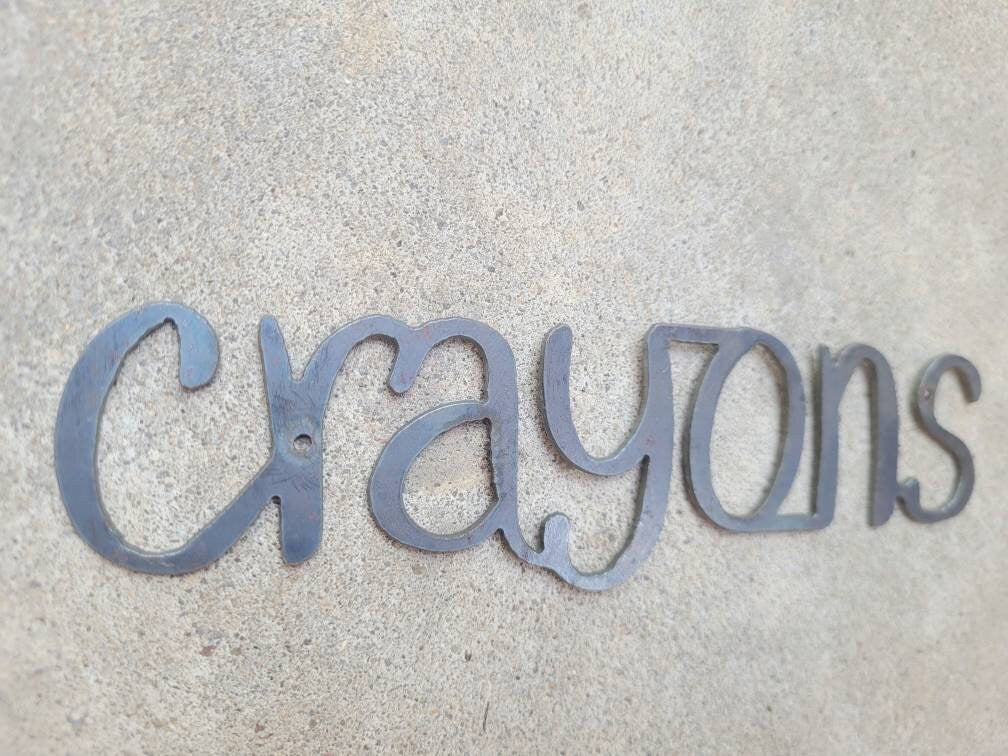 CRAYONS Metal Wall Art Word Quote | PICK Your COLOR | Craft Supplies | classrom decor | playroom organization | FleurdelisJunkie