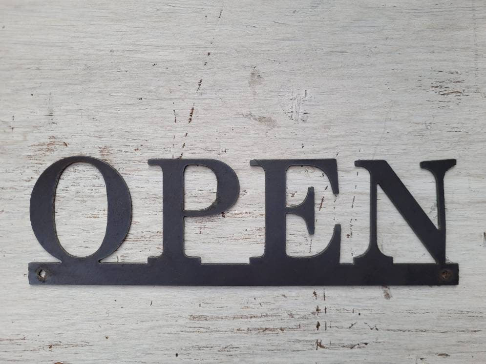 OPEN sign | PICK Your COLOR | Metal Wall Art Word Quote Sign Decor, Restaurant, Man Cave, Business, Store Sign