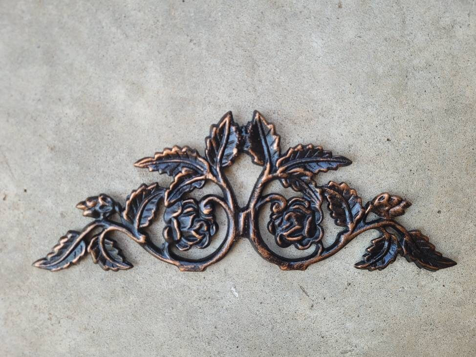 Iron Over door Topper Rose Pediment | PICK YOUR COLOR | Metal Old World Victorian Kitchen Cabinet Hardware | Wall Plaque | FleurDeLisJunkie