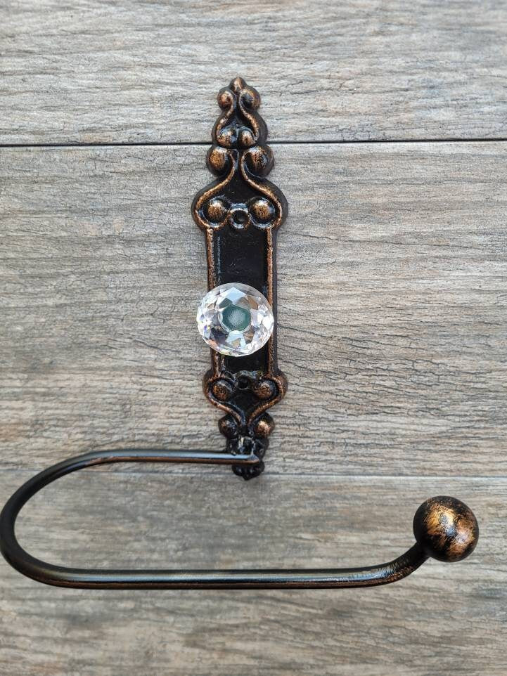 Toilet Paper Holder with Crystal Look Vintage Style Doorknob, PICK your COLOR, French Country, Tuscan, Rustic Decor, TP Holder, Euro style