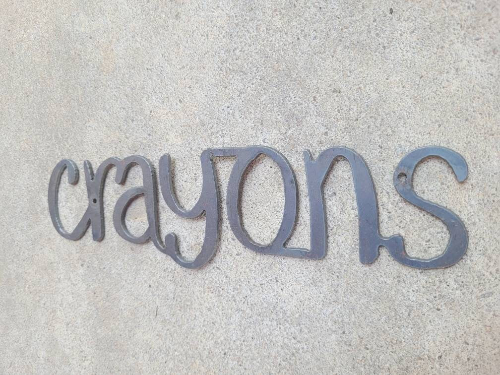 CRAYONS Metal Wall Art Word Quote | PICK Your COLOR | Craft Supplies | classrom decor | playroom organization | FleurdelisJunkie