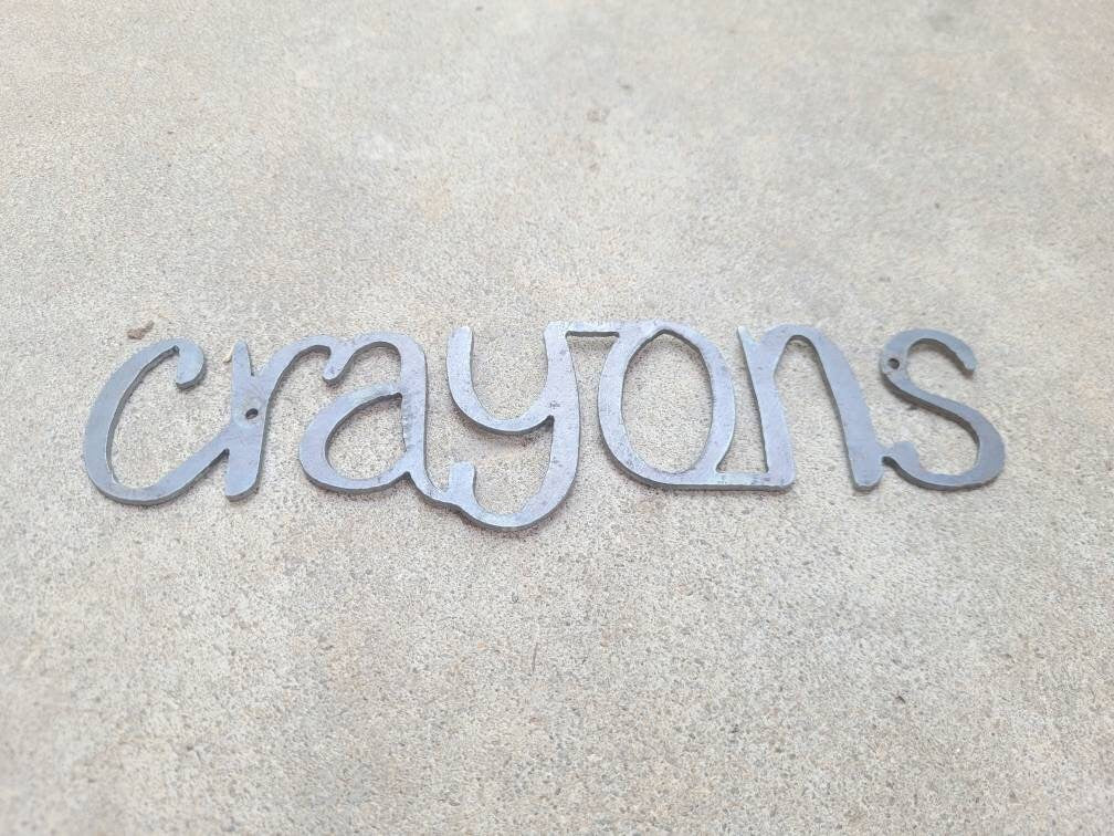 CRAYONS Metal Wall Art Word Quote | PICK Your COLOR | Craft Supplies | classrom decor | playroom organization | FleurdelisJunkie