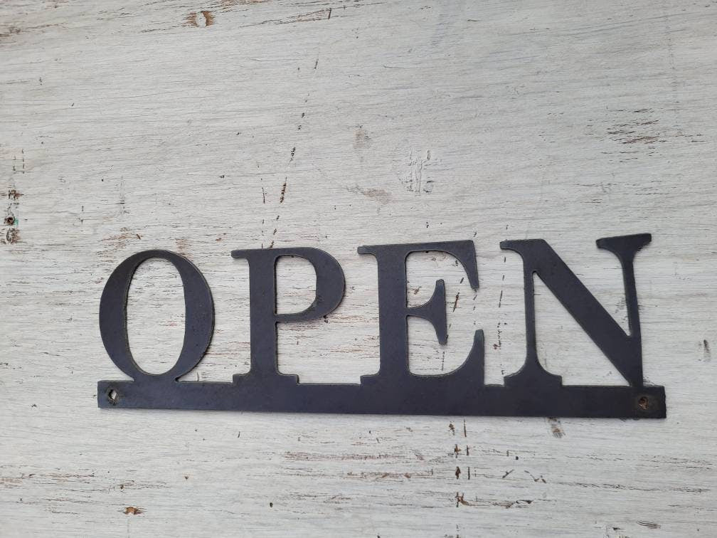 OPEN sign | PICK Your COLOR | Metal Wall Art Word Quote Sign Decor, Restaurant, Man Cave, Business, Store Sign