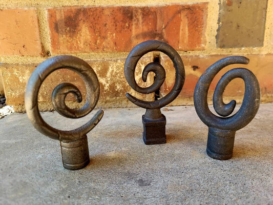 THREE Contemporary Modern Swirl Spear Finials Trio | Fence Decor | PICK your COLOR | Hardware Garden Decor Supplies Finial Rail Top Set 3