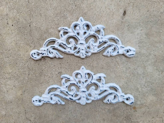 TWO Cast Iron Scroll Toppers | PICK Your COLOR | Cabinet Hardware | Wall Plaques | Tuscan | Kitchen | Pediment | Bathroom