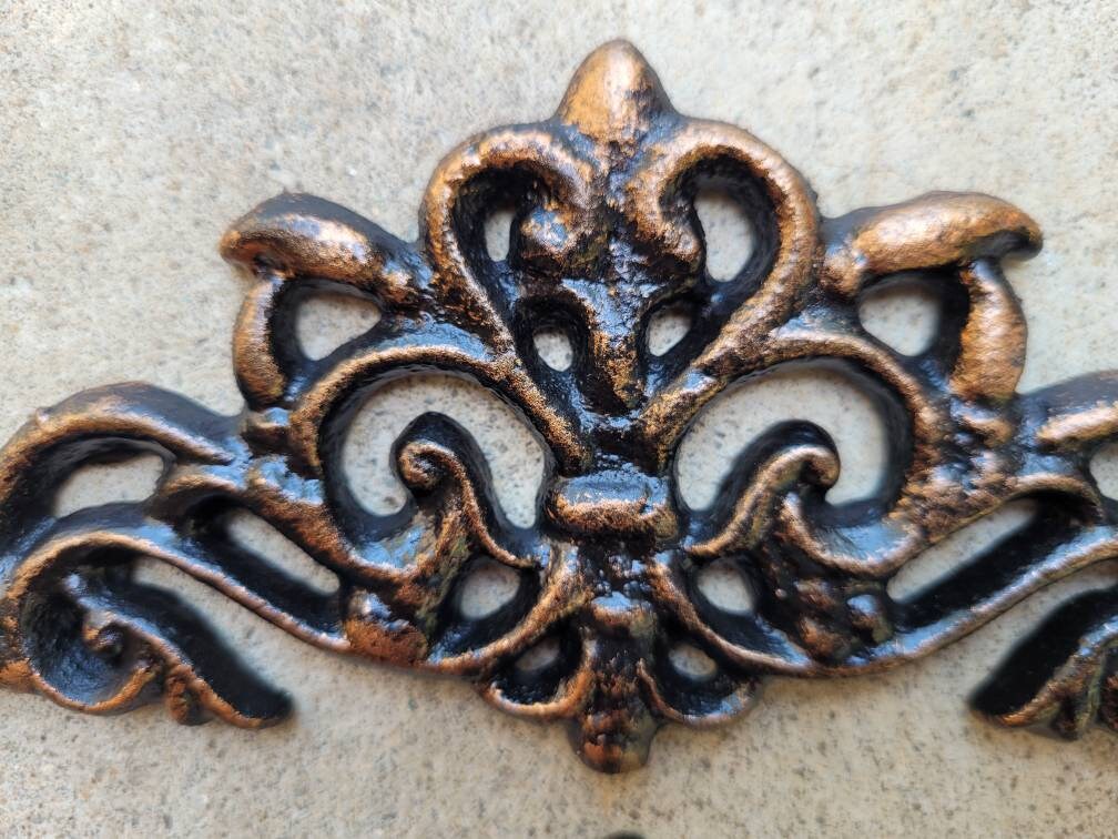 TWO Cast Iron Scroll Toppers | PICK your COLOR | Cabinet Hardware | Wall Plaques | Tuscan | Kitchen | Pediment | Bathroom