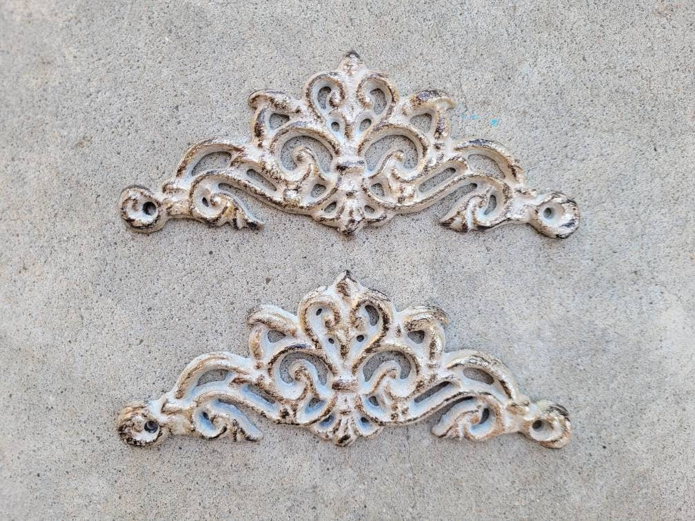 TWO Cast Iron Scroll Toppers | PICK Your COLOR | Cabinet Hardware | Wall Plaques | Tuscan | Kitchen | Pediment | Bathroom