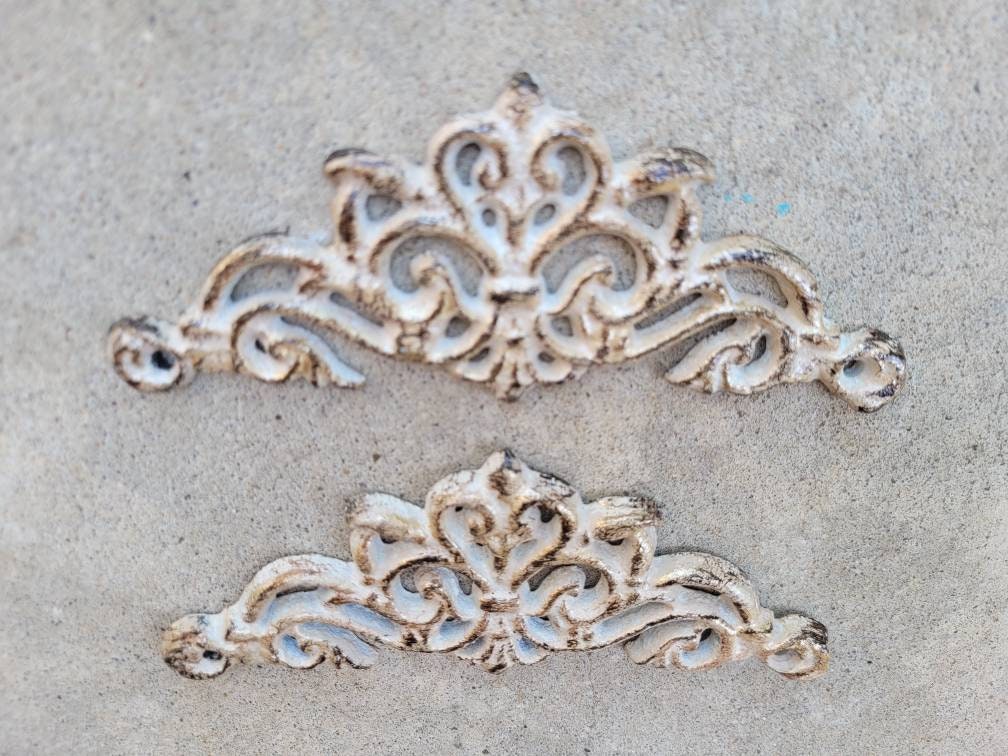 TWO Cast Iron Scroll Toppers | PICK Your COLOR | Cabinet Hardware | Wall Plaques | Tuscan | Kitchen | Pediment | Bathroom