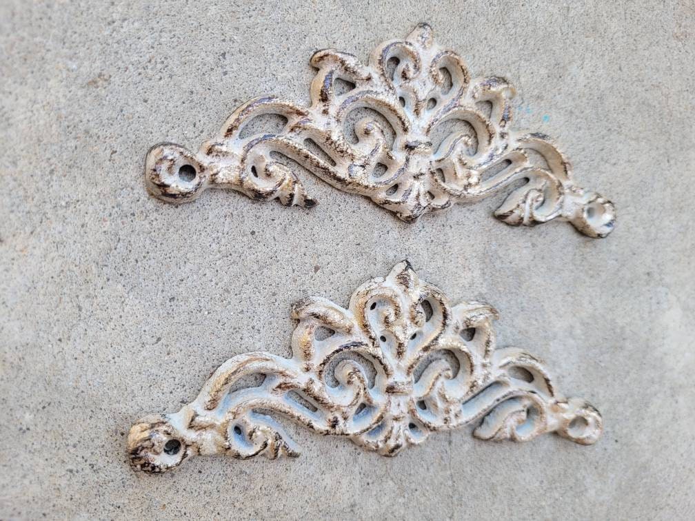 TWO Cast Iron Scroll Toppers | PICK Your COLOR | Cabinet Hardware | Wall Plaques | Tuscan | Kitchen | Pediment | Bathroom