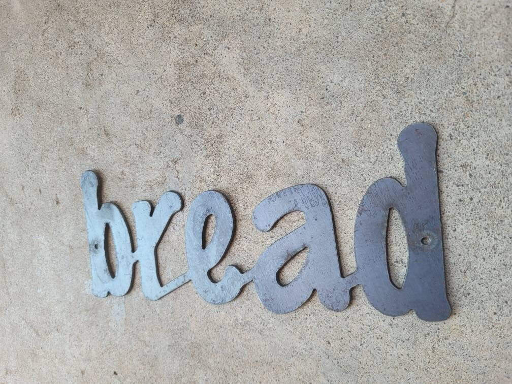 BREAD Metal Wall Art Word Sign | PICK Your COLOR | Craft Supplies | FleurdelisJunkie | Kitchen Wall Decor Rustic Steel