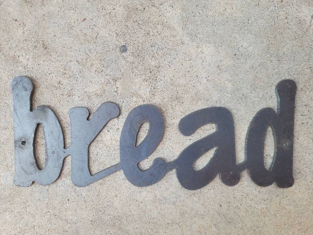 BREAD Metal Wall Art Word Sign | PICK Your COLOR | Craft Supplies | FleurdelisJunkie | Kitchen Wall Decor Rustic Steel