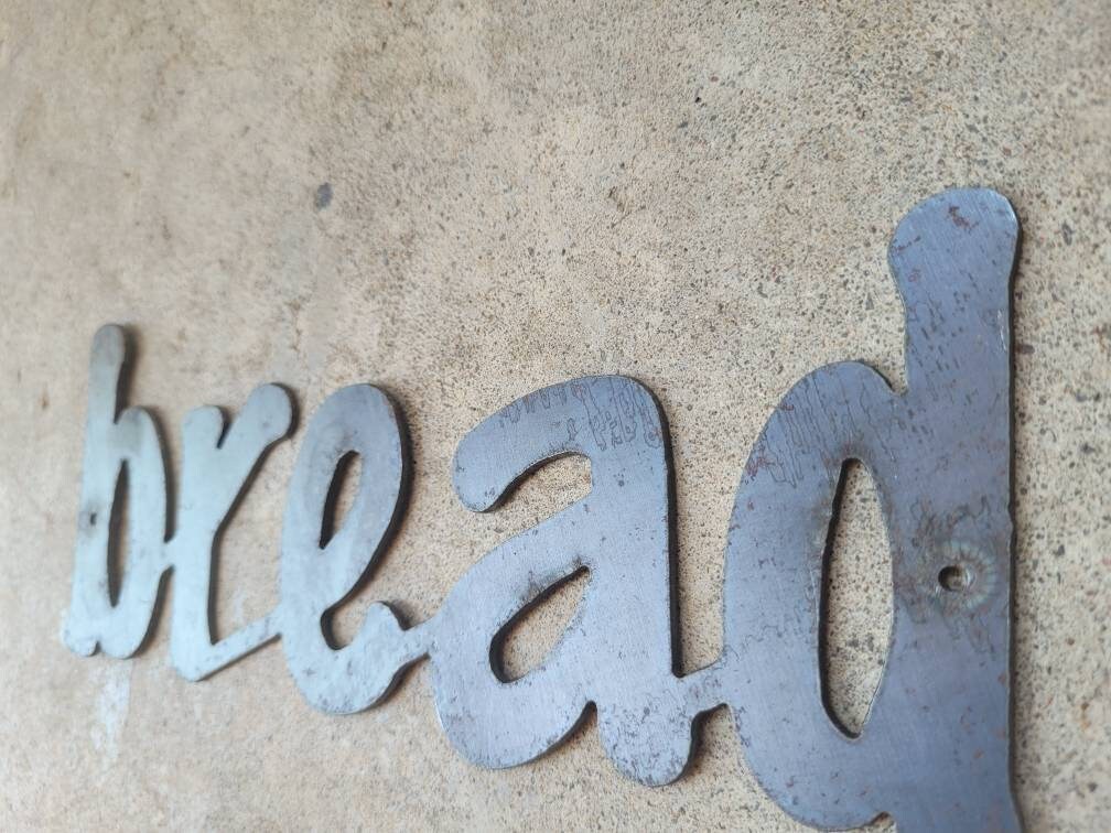 BREAD Metal Wall Art Word Sign | PICK Your COLOR | Craft Supplies | FleurdelisJunkie | Kitchen Wall Decor Rustic Steel