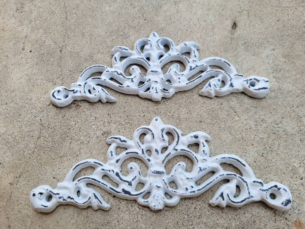 TWO Cast Iron Scroll Toppers | PICK Your COLOR | Cabinet Hardware | Wall Plaques | Tuscan | Kitchen | Pediment | Bathroom