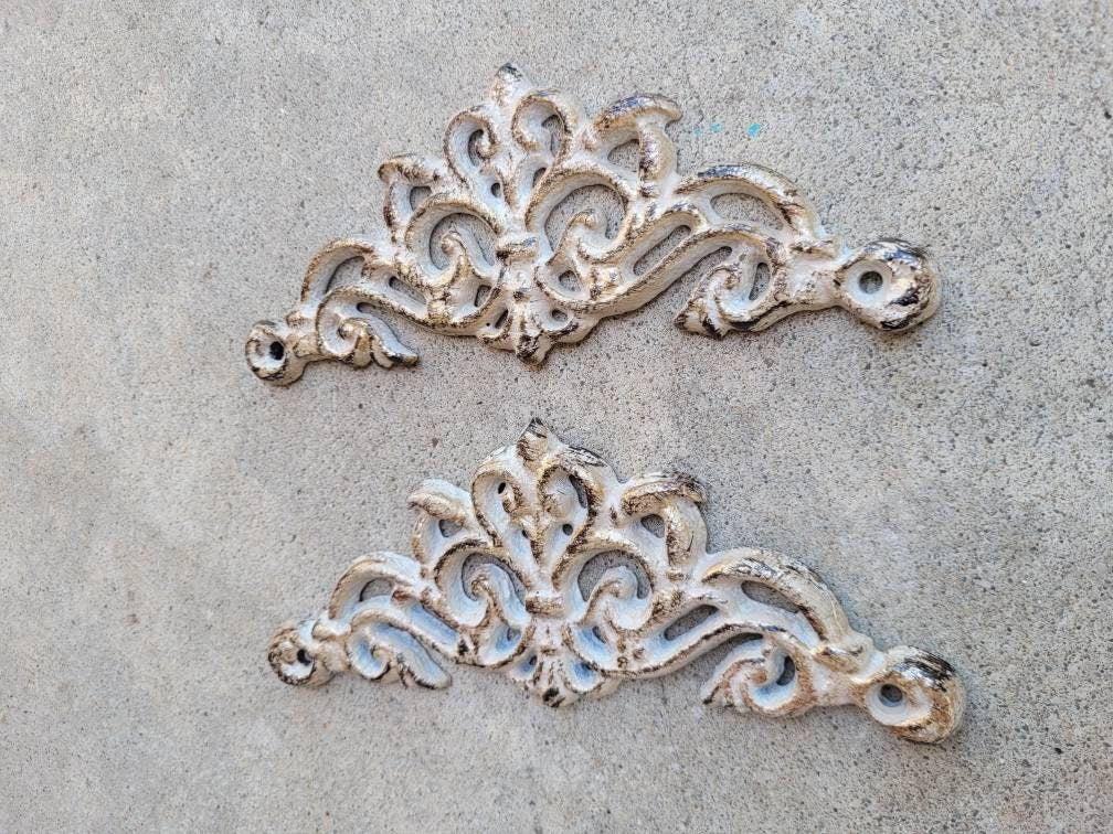 TWO Cast Iron Scroll Toppers | PICK Your COLOR | Cabinet Hardware | Wall Plaques | Tuscan | Kitchen | Pediment | Bathroom