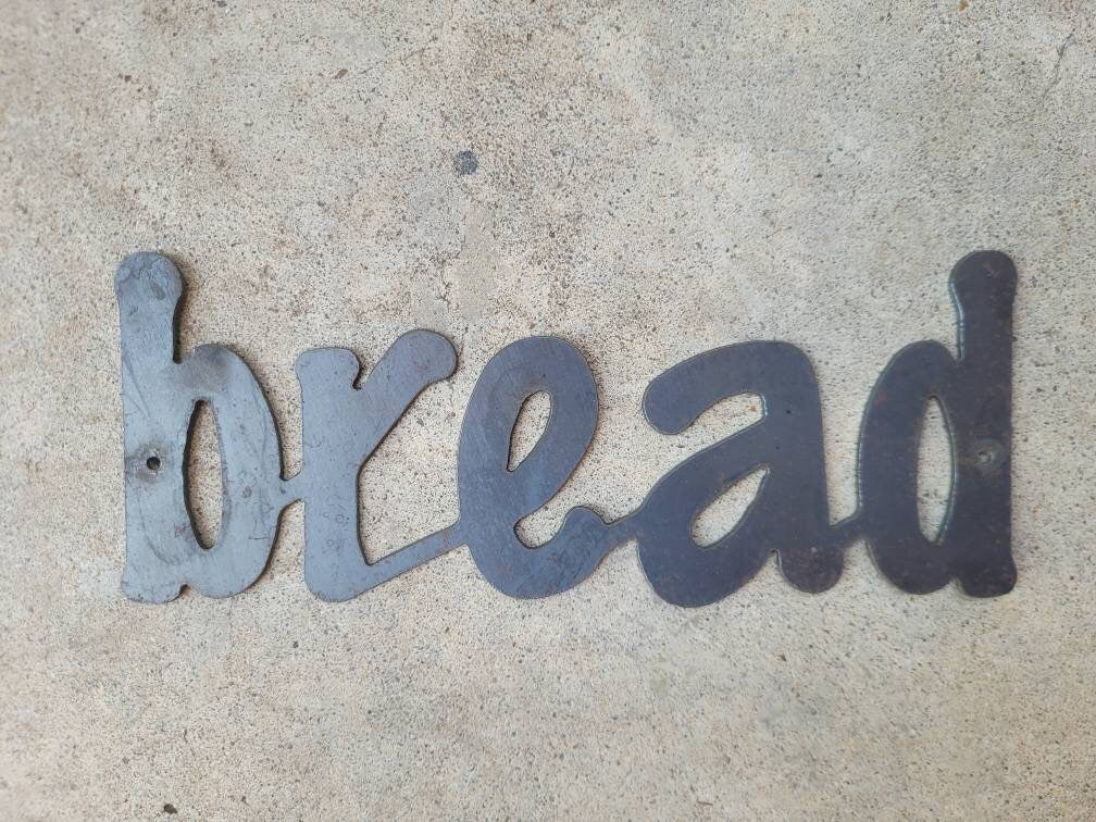 BREAD Metal Wall Art Word Sign | PICK Your COLOR | Craft Supplies | FleurdelisJunkie | Kitchen Wall Decor Rustic Steel