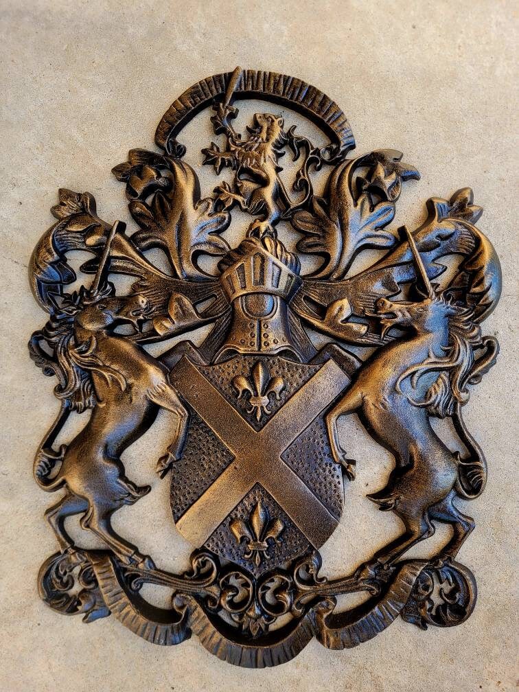 Large Shield Medieval Wall Decor | PICK YOUR COLOR | Metal Art | Unicorn | Lion | Fleur de Lis | Coat of Arms | Knight | Queen King Royalty