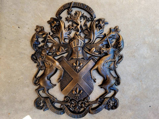 Large Shield Medieval Wall Decor | PICK YOUR COLOR | Metal Art | Unicorn | Lion | Fleur de Lis | Coat of Arms | Knight | Queen King Royalty