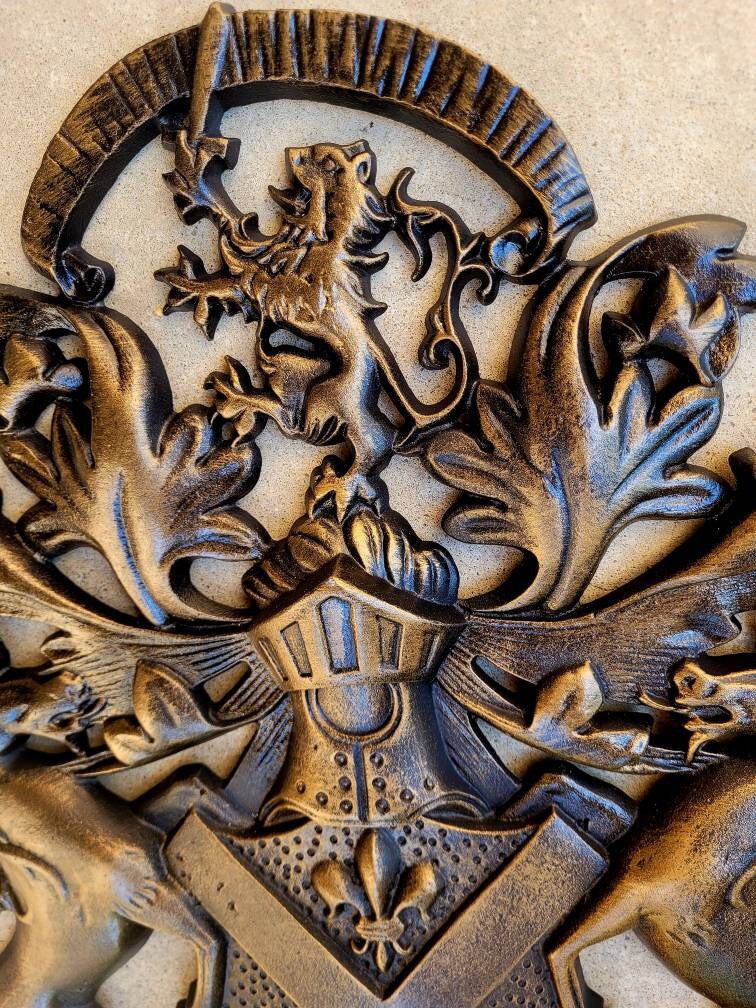 Large Shield Medieval Wall Decor | PICK YOUR COLOR | Metal Art | Unicorn | Lion | Fleur de Lis | Coat of Arms | Knight | Queen King Royalty