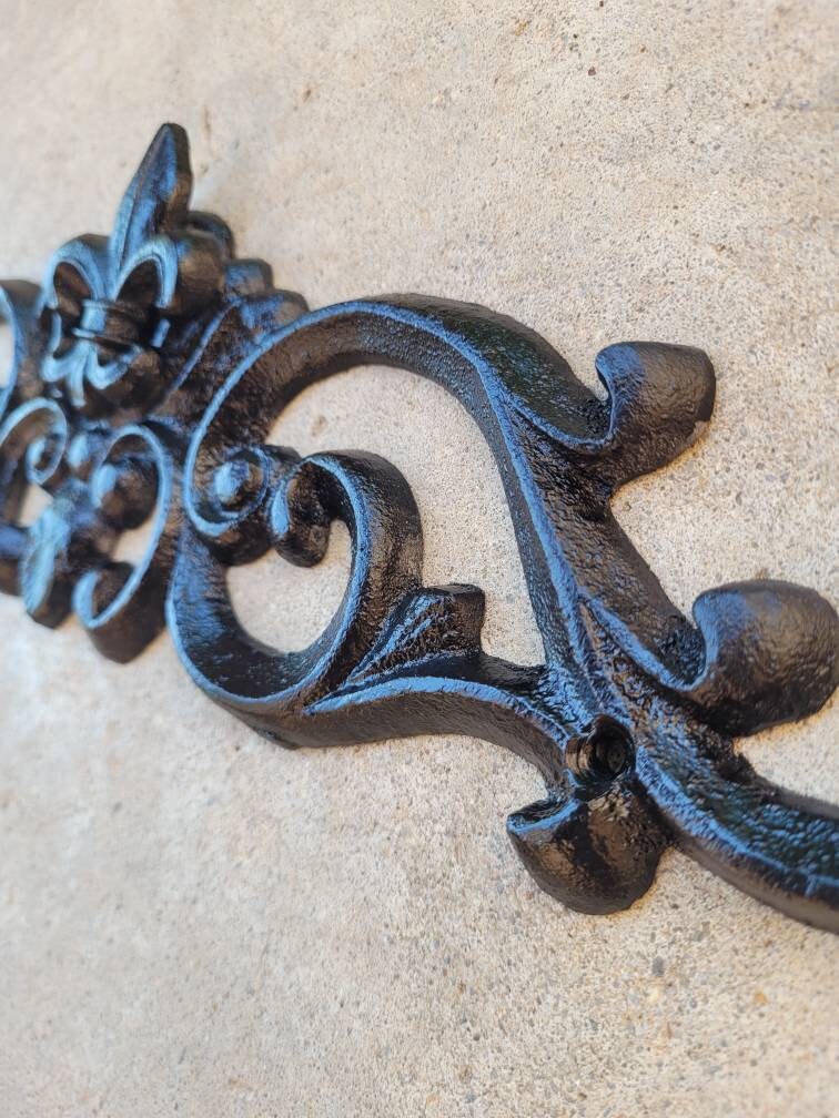 Fleur De Lis Topper Metal - PICK YOUR COLOR -  15.5"Wall Plaque Valance, Old World, Tuscan Metal Art, Cabinet Hardware, Kitchen, Bathroom