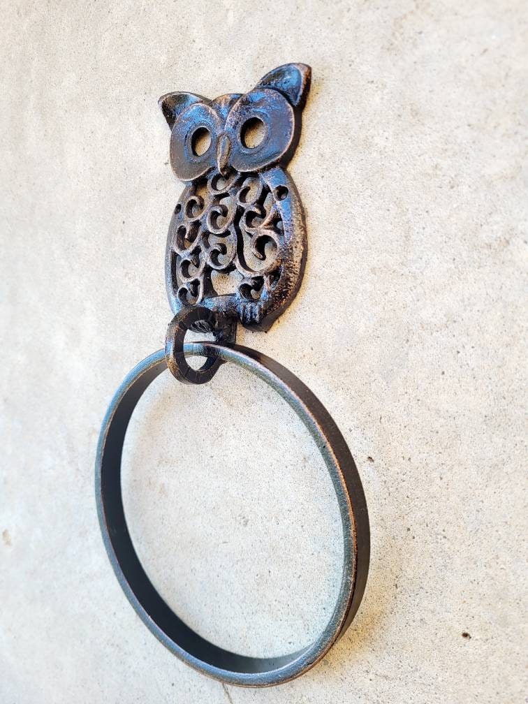 Owl Towel Hook, Iron Bathroom Towel Hanger, Nature, Wall Hook bird, kids decor | Metal Bath hardware | Hand Towel Holder Powder room