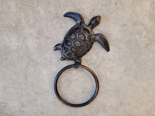 Sea Turtle Towel Ring, Bathroom Towel Hanger, Nature, Wall Hook, Beach home, lake house bath decor. Bathroom Iron Metal Hardware.