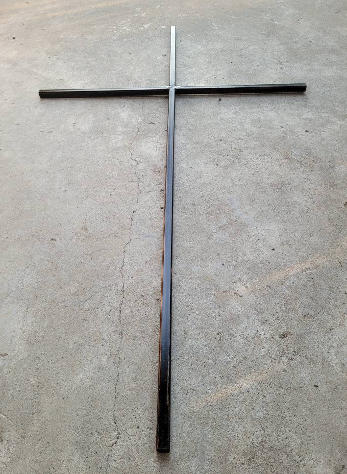 Large Iron Wall Cross. Handmade and hand painted. 36 inches tall. Original Design.