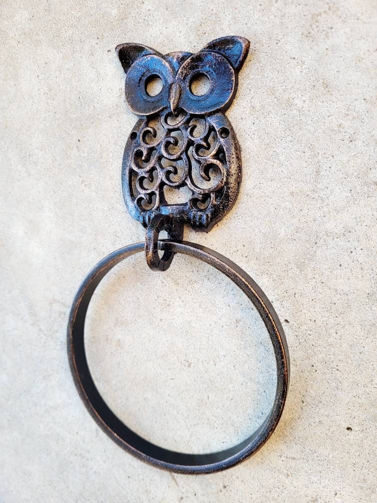 Owl Towel Hook, Iron Bathroom Towel Hanger, Nature, Wall Hook bird, kids decor | Metal Bath hardware | Hand Towel Holder Powder room