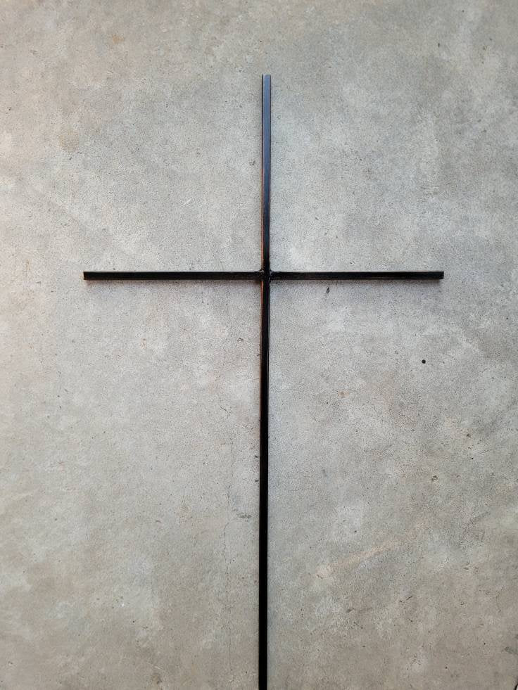 Large Iron Wall Cross. Handmade and hand painted. 36 inches tall. Original Design.