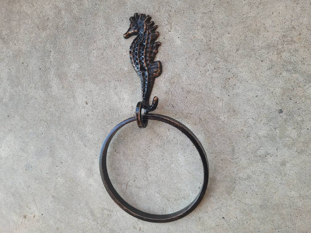 Seahorse Towel Hook, Bathroom Towel Hanger, Nature, Wall Hook towel ring| Iron Towel Holder | Metal Bath hardware | Powder room decor, beach