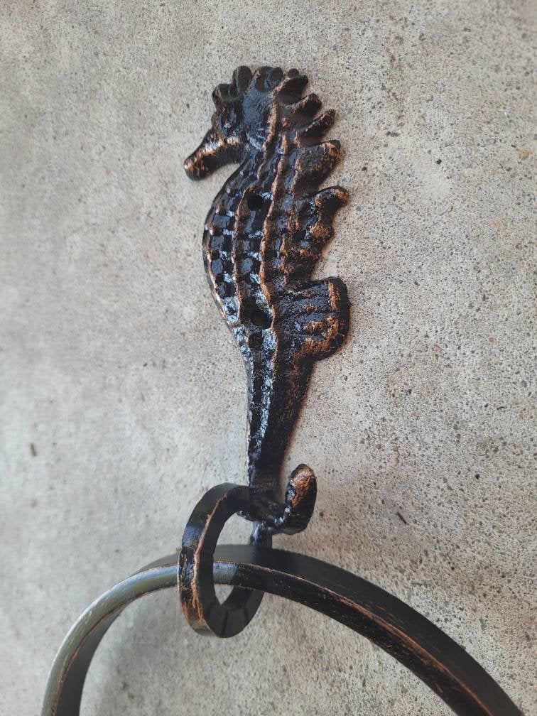 Seahorse Towel Hook, Bathroom Towel Hanger, Nature, Wall Hook towel ring| Iron Towel Holder | Metal Bath hardware | Powder room decor, beach