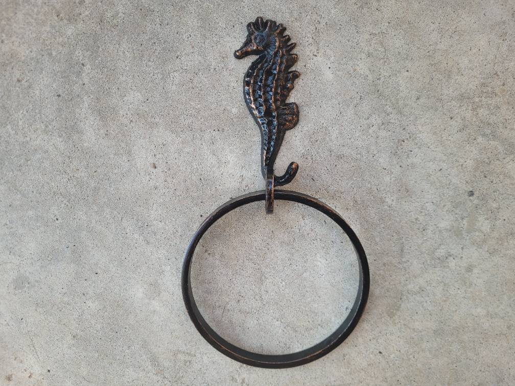 Seahorse Towel Hook, Bathroom Towel Hanger, Nature, Wall Hook towel ring| Iron Towel Holder | Metal Bath hardware | Powder room decor, beach