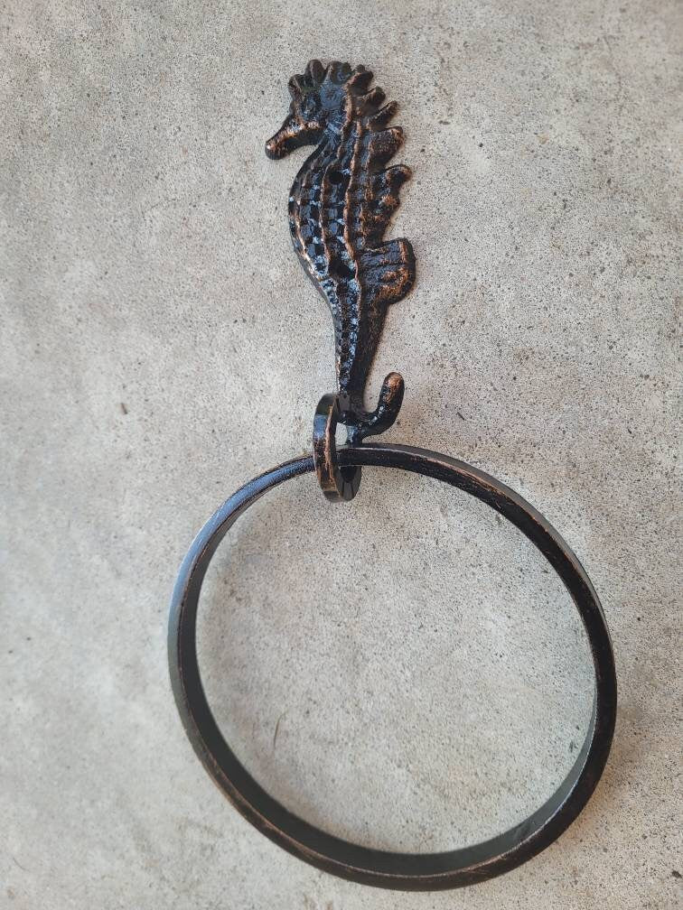 Seahorse Towel Hook, Bathroom Towel Hanger, Nature, Wall Hook towel ring| Iron Towel Holder | Metal Bath hardware | Powder room decor, beach