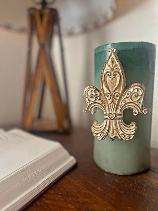 Fleur de Lis Candle Pin for Pillar Candle. PICK YOUR COLOR. French Country, Medieval, Royal, Old World, Tuscan Decor. FleurDeLisJunkie