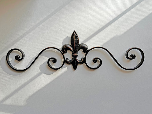 Cast Iron Fleur de Lis Topper Pediment Metal Art. French New Orleans Decor, Scroll over door decor. PICK YOUR COLOR. Medieval Elegant