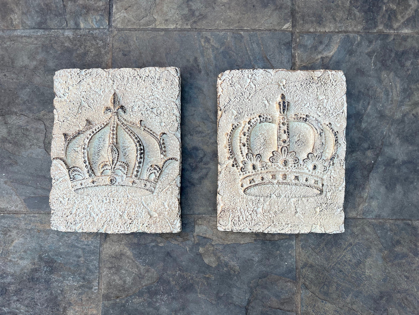 Set of 2 Crown Wall Plaques | PICK YOUR COLOR | Royal King Queen Rustic Crown Architectural wall plaque | FleurDeLisJunkie | Wall Crown