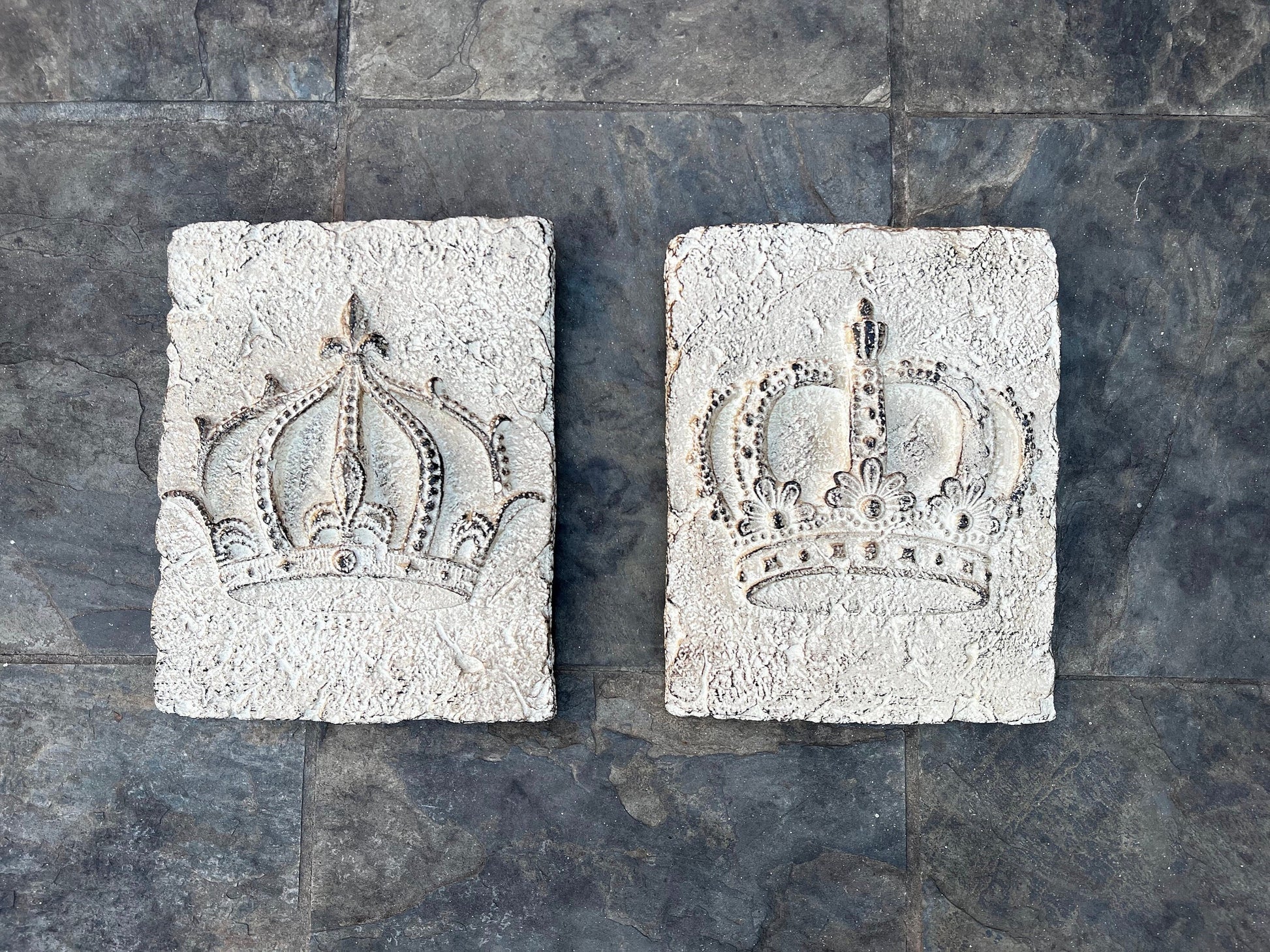 Set of 2 Crown Wall Plaques | PICK YOUR COLOR | Royal King Queen Rustic Crown Architectural wall plaque | FleurDeLisJunkie | Wall Crown