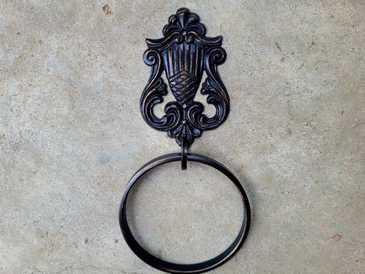 Shield Medieval Towel Ring PICK YOUR COLOR | Iron Towel Hanger | Metal Bathroom Fixture | Tuscan Old World Bath Hardware | Fleurdelisjunkie