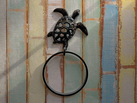 Sea Turtle Towel Ring, Bathroom Towel Hanger, Nature, Wall Hook, Beach home, lake house bath decor. Bathroom Iron Metal Hardware.