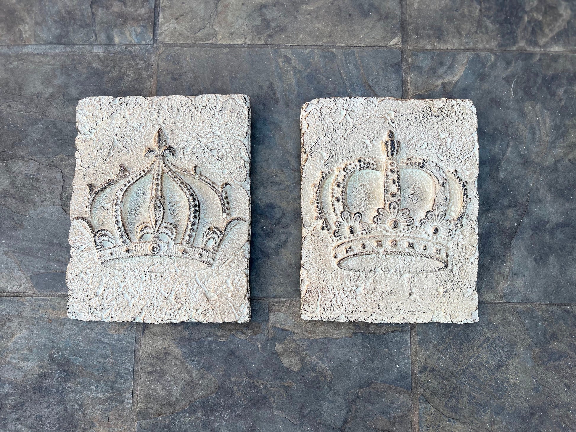 Set of 2 Crown Wall Plaques | PICK YOUR COLOR | Royal King Queen Rustic Crown Architectural wall plaque | FleurDeLisJunkie | Wall Crown